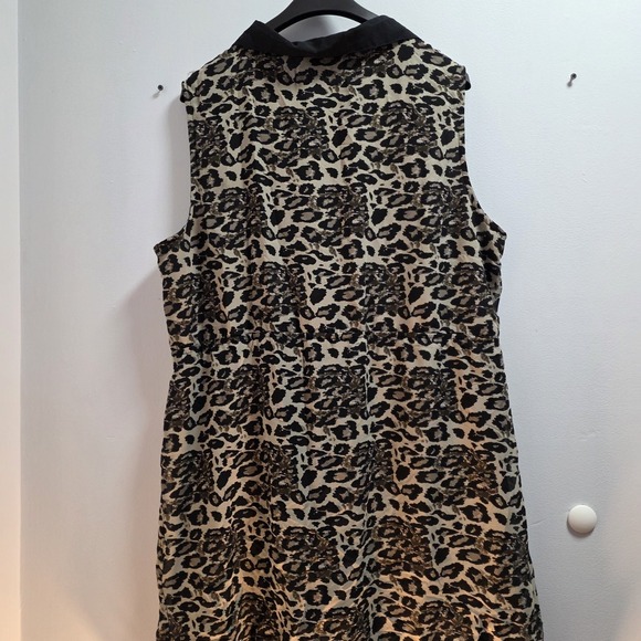 Midi dress leopard print pattern black collar Button Placket And Hem sheer dress - Picture 3 of 11